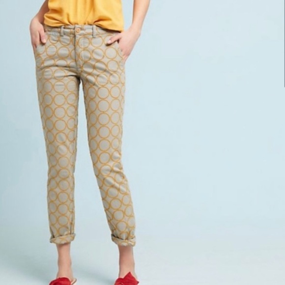 Anthropologie Chino Pants with Yellow Circles - Picture 1 of 9